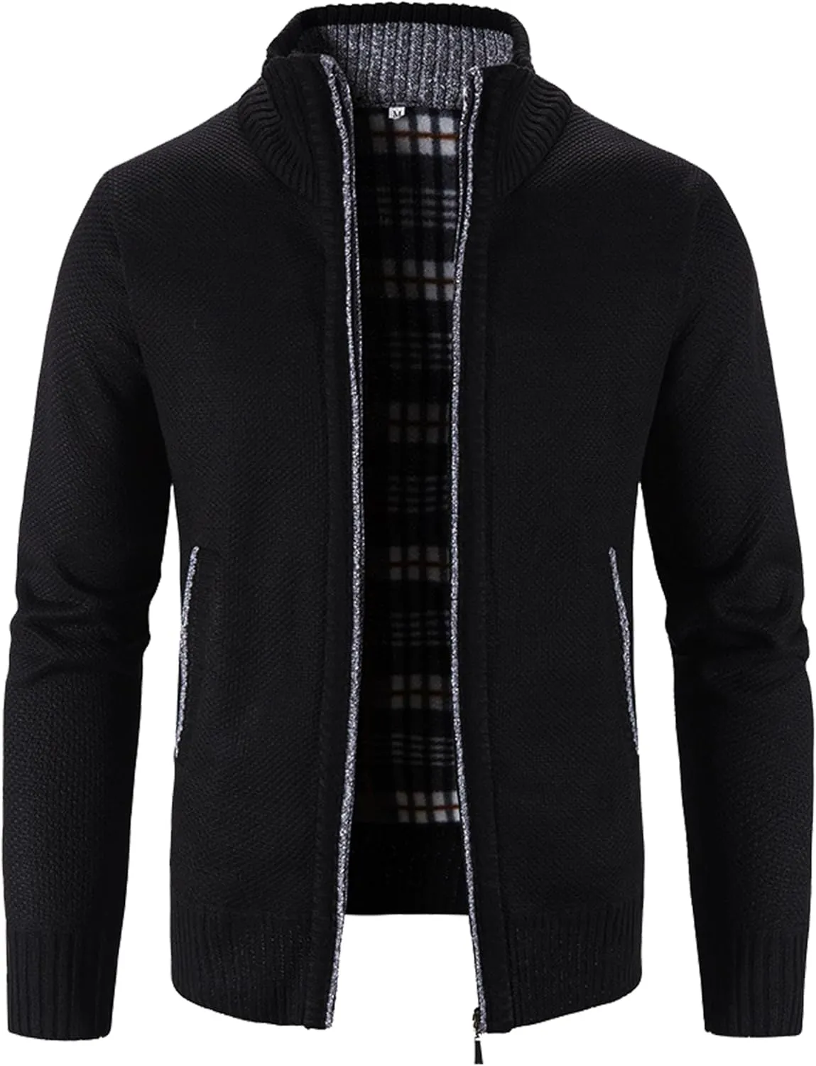 XinYangNi Men's Sweaters Full Zip Slim Thick Knitted Cardigan Sweaters Jacket with Pockets