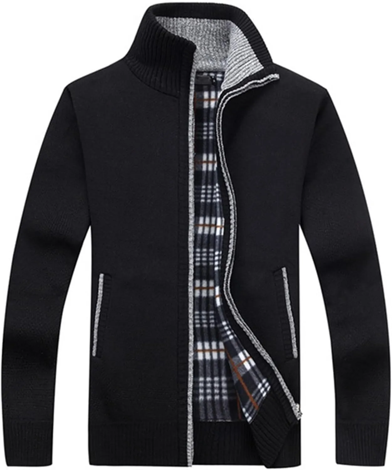 XinYangNi Men's Sweaters Full Zip Slim Thick Knitted Cardigan Sweaters Jacket with Pockets