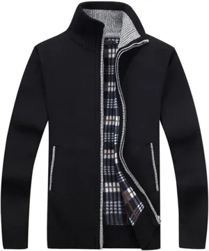 XinYangNi Men's Sweaters Full Zip Slim Thick Knitted Cardigan Sweaters Jacket with Pockets