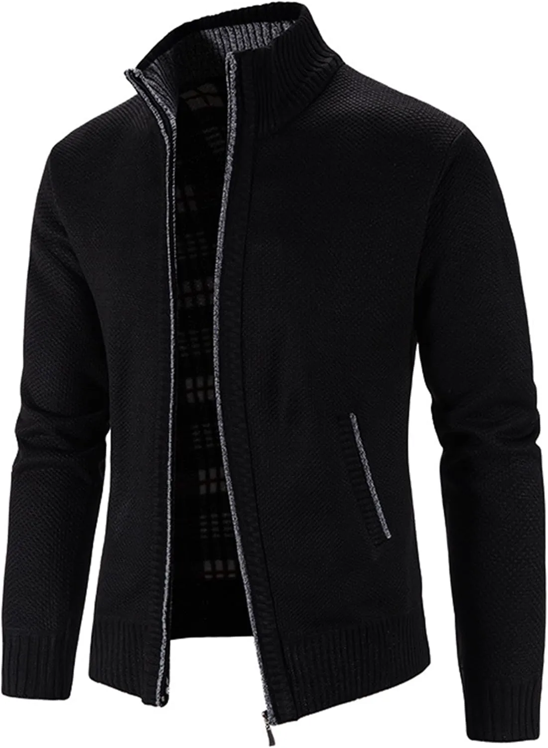 XinYangNi Men's Sweaters Full Zip Slim Thick Knitted Cardigan Sweaters Jacket with Pockets