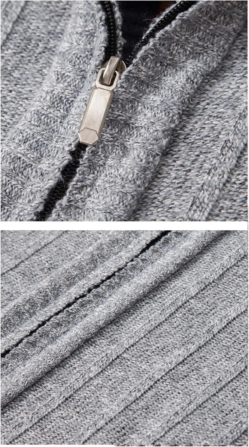 XinYangNi Men's Sweaters Full Zip Slim Thick Knitted Cardigan Sweaters Jacket with Pockets
