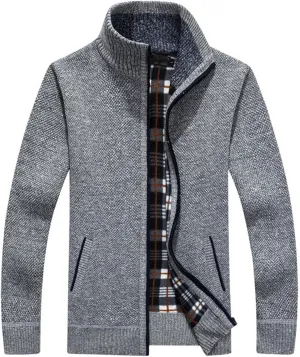 XinYangNi Men's Sweaters Full Zip Slim Thick Knitted Cardigan Sweaters Jacket with Pockets