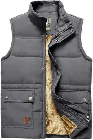 XinYangNi Men's Winter Warm Outdoor Padded Puffer Vest Thick Fleece Lined Sleeveless Jacket