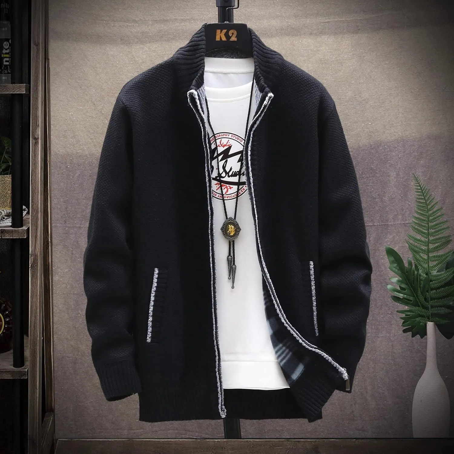 Ymosrh Mens Jackets Autumn And Winter Men's Fashion Loose Cardigan Warm Lapel Hooded Jacket Sweater Jackets