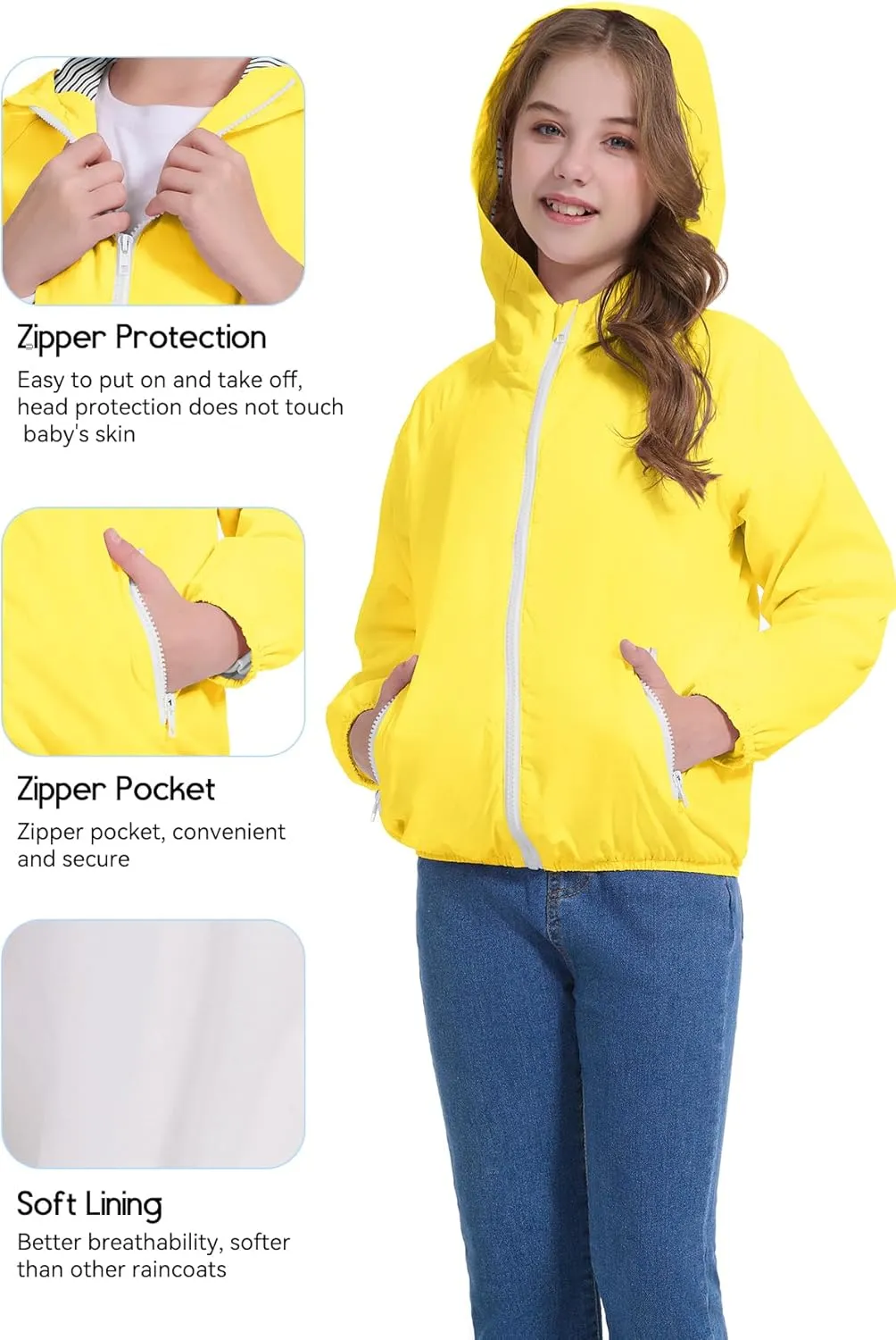 Zando Girls Rain Jacket Lightweight Waterproof Hooded Jackets Girls' Outerwear Jackets & Coats for Girls 4-10Y