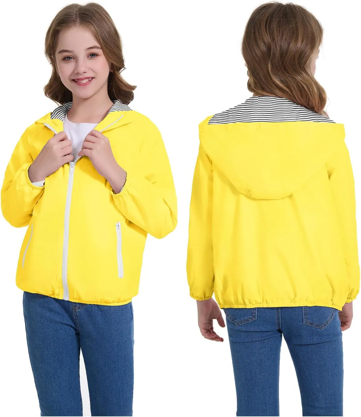 Zando Girls Rain Jacket Lightweight Waterproof Hooded Jackets Girls' Outerwear Jackets & Coats for Girls 4-10Y
